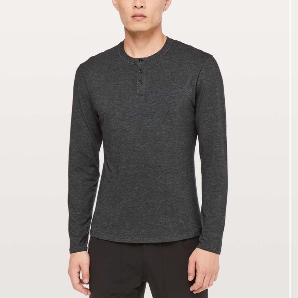 Lululemon 5 Year Basic Long Sleeve Henley Heathered Black